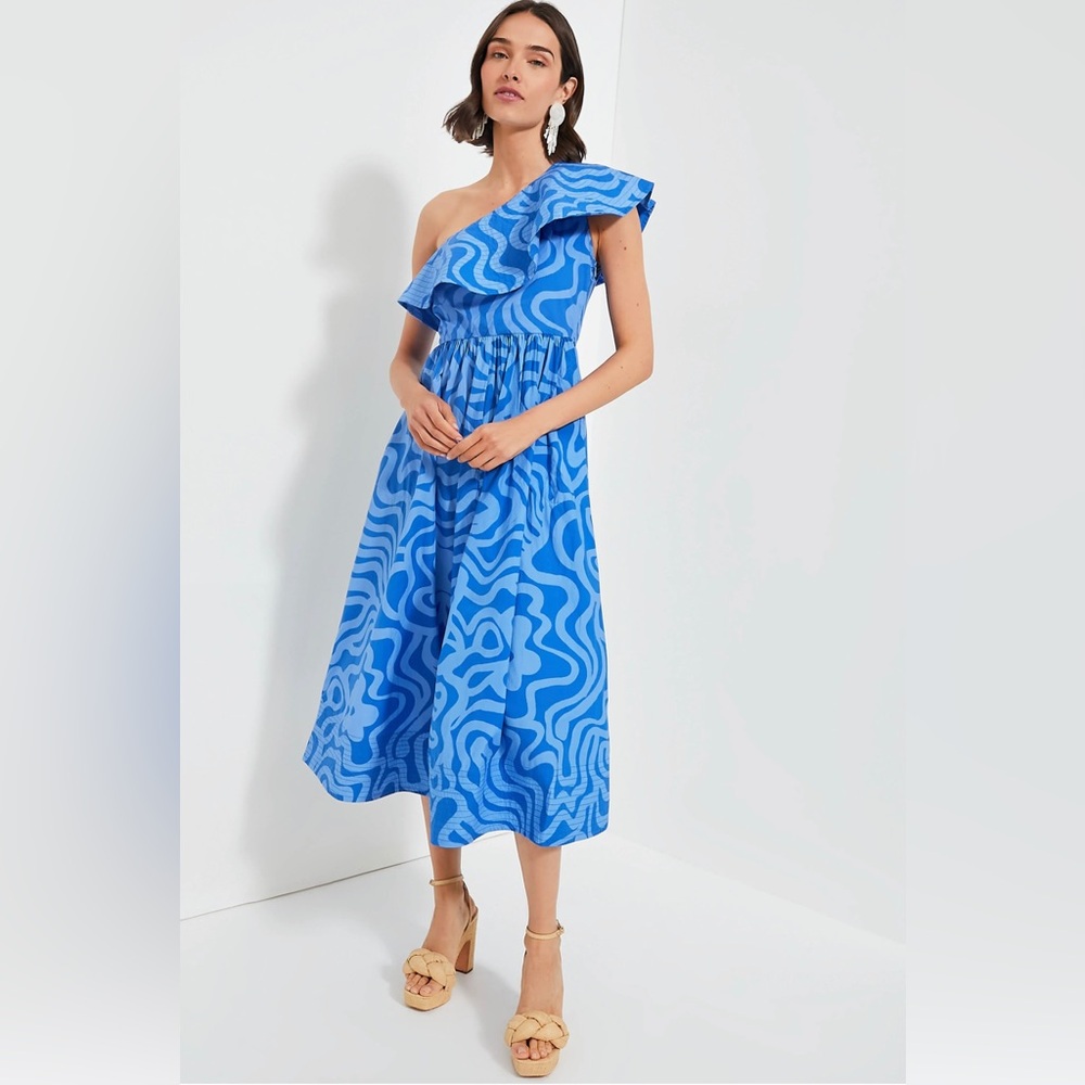 Ashbury Blue One Shoulder Ruffle Maxi Dress Sz S nwt